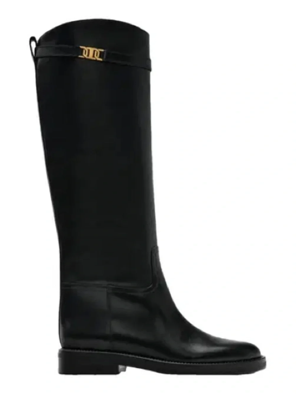 Black Leather Knee-High Riding Boots with Gold Accent leather